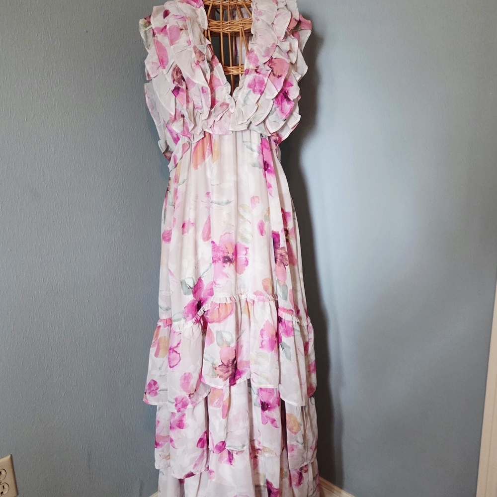Floral Pink and White Kids Dress